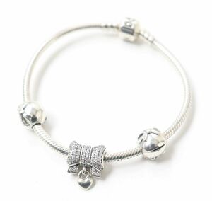 美品☆PANDORA パンドラ Moments Snuk モーメント チャーム3個付 SV925 チェーンブレスレット スターリングシルバー 総重量22.28g 箱付