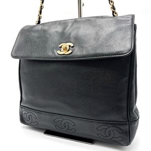 1円【最高級】CHANEL シャネル ショルダーバッグ トート 肩掛け トリプルココ キャビアスキン ココマーク ブラック シール有 レディース