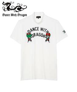 ☆新品未使用☆DANCE WITH DRAGON 仮面ライダー&ちびドライダーモック 半袖モックシャツ☆白色☆XLサイズ 4 肩幅46.5㎝ 身幅59㎝ 着丈73㎝