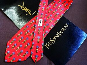 ♪9006C♪良品【花束 植物 リボン 柄】イヴ・サンローラン【YSL】ネクタイ