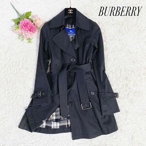 1000円〜　BURBERRY BLUE LABEL バーバリーブルーレーベル　ノバチェック ライナー付トレンチコート　秋冬春　黒　38