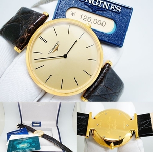 L22●作動良好 箱付 未使用デッドストック LONGINES ロンジン グランドクラシック L4.709.2 金文字盤 メンズ腕時計 ゴールド金 クォーツ