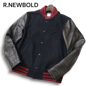 R.NEWBOLD ポールスミス 袖革★ 牛革 リアル カウ レザー × メルトン ウール スタジャン ジャケット Sz.L メンズ　C4T10827_B#N