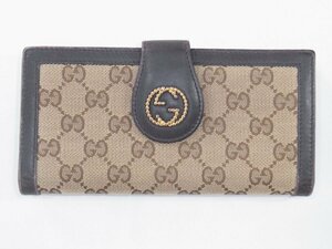 グッチ GUCCI 二つ折り長財布 GGキャンバス キャンバスｘレザー ブラウンｘブラック 269970.2184 中古品