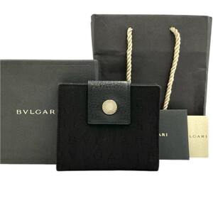 仙70 BVLGARI ロゴマニア Wホック 二つ折り 財布 キャンバス 総柄 ブラック 箱付き ブルガリ ウォレット 黒 レディース メンズ