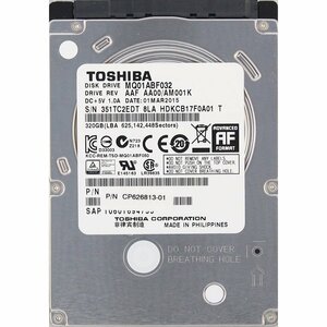 TOSHIBA MQ01ABF032 2.5インチ 7mm SATA600 320GB 1968回 24308時間