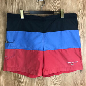 90s Polo SPORT ポロ スポーツ 3色切り替え スイムショーツ ショートパンツ サイズ メンズ M 黒 青 赤 90年代 古着 s24072777