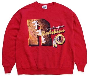 ★90s USA製 Leeリー NFL Washington Redskins アメフト スウェット 赤 L★オールド ビンテージ インディアンヘッド オーバーサイズ