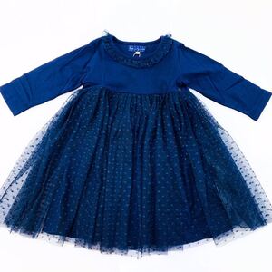 【新品未使用】Little s.t. by s.t. closet リトルエスティー 130cm ワンピース ネイビー 長袖 ドット 水玉 チュール レース ドレス