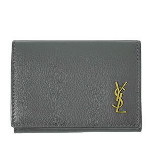 本物 サンローラン SAINT LAURENT オリガミ タイニー 三つ折り 折財布 コンパクトウォレット レザー グレー 637420