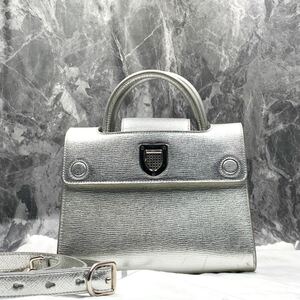 1円【美品】Christian Dior クリスチャンディオール エヴァー ミニ 2way ハンドバッグ ショルダー フォーマル レザー シルバー カナージュ