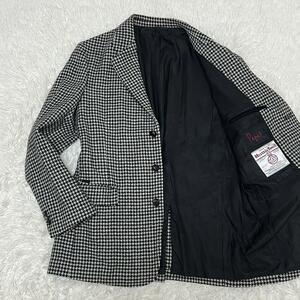 美品 パパス Papas ハリスツイード Harris Tweed テーラードジャケット 千鳥格子柄 グレー ウール 48サイズ 秋冬用 メンズ