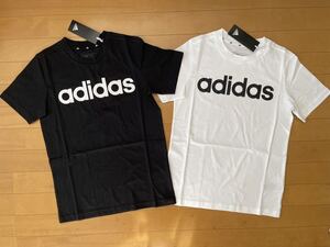 新品 送料込み!! 130 2枚 adidas アディダス 大人気!!快適!!半袖リニアロゴＴシャツ ブラック/ホワイト(黒)・ホワイト/ブラック(白) 即決