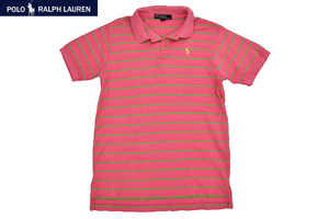 S-9442★送料無料★Polo by Ralph Lauren ポロ ラルフローレン★正規品90’年代ヴィンテージ ピンクボーダー スムース 半袖ポロシャツ 16