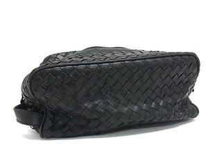 1円 BOTTEGA VENETA ボッテガヴェネタ イントレチャート レザー クラッチバッグ セカンドバッグ マルチケース ポーチ ブラック系 BI5473