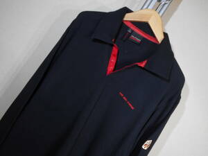 U660美品!■HILFIGER*US SKI TEAM/トミーヒルフィガー★黒/鹿の子★長袖ポロ■USA L