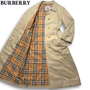 希少L◎ バーバリー《至極の逸品》BURBERRY ステンカラーコート ロング丈 ノバチェック 総柄 ベルト付 ベージュ 入手困難◎