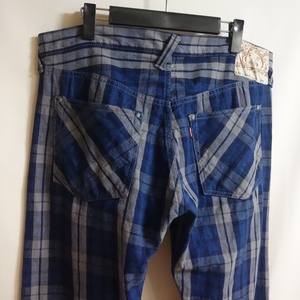 【EVISU エヴィス Lot.5500 インディゴ チェック テーパードジーンズ W38】山根 yamane パンツ