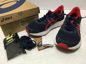 ♪asics アシックス JOLT4 ジョルト4 ランニングシューズ 26㎝ ネイビー×レッド CATERPY靴紐付 スニーカー 靴 中古 (NF241002) 252-239