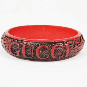 【未使用】【中古】GUCCI グッチ バングル ブレスレット Sサイズ ブラック レッド系