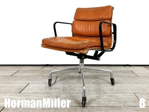 B）Hermanmiller ハーマンミラー■イームズ ソフトパッドチェア■フォースターベース 4本足■70S ヴィンテージ 70年代■革張■ブラウン