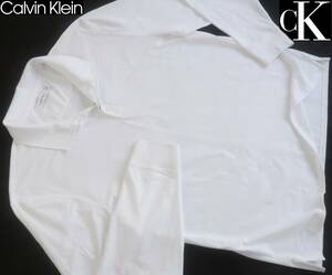 新品★カルバンクライン★大きいサイズ★ホワイト ニットシャツ★長袖 ポロシャツ★ロゴ刺繍 白 XXL★CALVIN KLEIN CK★706