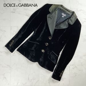 DOLCE&GABBANA ドルチェ&ガッバーナ ベロア テーラードジャケット 3つボタン 総裏 レディース 黒 ブラック サイズ38*SC174