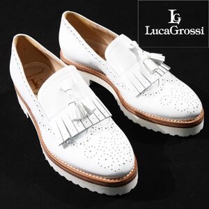 新品1円～★定価3.7万 Luca Grossi ルカ グロッシ イタリア製 牛革レザー タッセルキルトローファー シューズ 37 23.5cm 白◆4962◆