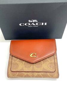 【即決/美品】 COACH コーチ 財布 シグネチャー 折り畳み C2329 PVC レザー ウォレット スナップボタン ファスナー 小銭入れ ユニセックス