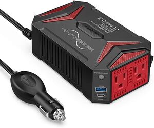 インバーター シガーソケット コンセント 300W DC12VをAC100Vに変換 USB2ポート搭載：USB-C PD 30W USB-A PD 18W ACコンセント2口