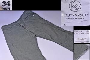 ユナイテッドアローズ★UNITED ARROWS★ビューティー＆ユース★BEAUTY&YOUTH★コーデュロイパンツ★オリーブ色★34インチ★七分丈★中古★