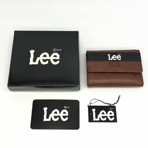 【25454】Lee 三つ折り 財布 キーケース 小銭入れ付き ウォレット ミニ ロゴ ブラウン レザー 革製 箱付 レターパックプラス