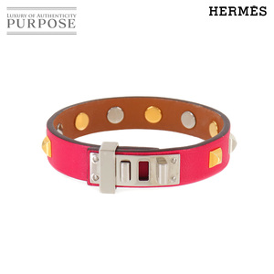 新品同様 エルメス HERMES ミニドッグ クルーカレ ブレスレット スイフト ピンク T3 シルバー ゴールド 金具 A刻印 90245370