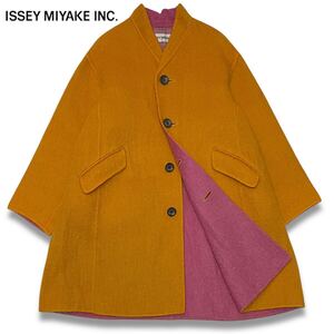 29 国内正規品 ISSEY MIYAKE イッセイミヤケ IM53-FA108 ウール バンドカラージャケット チェスターコート オレンジ メンズ S