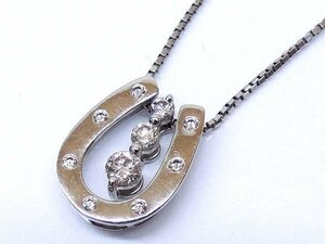 新品同様 Pt900/850 ネックレス ■ ダイヤ 0.17ct 0.07ct 4.2g ホースシュー プラチナ レディース ■5E6DS