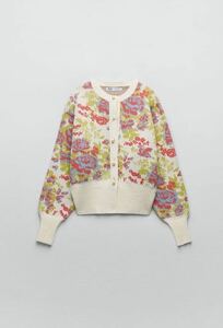 美品 ZARA フラワージャガードニットカーディガン S コットン 花柄 春