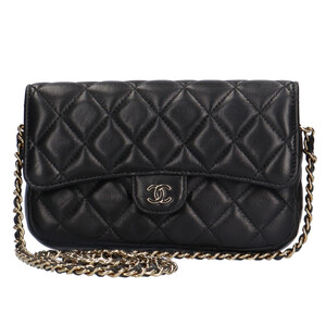 シャネル CHANEL フォンケース マトラッセ ショルダーバッグ ラムスキン ブラック レディース 中古