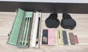 [未使用品]　中国筆　王一品 天官　玉蘭蕊　中国墨　黄山松煙　萬年紅　[使用品]　中国墨　寒山寺蔵煙　硯　まとめセット