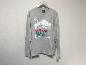 本物フランクリンマーシャルFRANKLINMARSHALLプリントコットン長袖カットソーロンTシャツメンズグレーLイタリア製