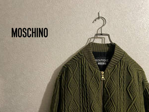 ◯ MOSCHINO ケーブルニット ボンバー ジャケット / モスキーノ ショート ブルゾン MA-1 カーキ 38 Ladies #Sirchive