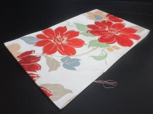 1円 良品 正絹 名古屋帯 和装 和服 高級 未使用 草花 花柄 花唐草【夢職】★★★