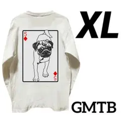 新品 GMTB ロングTシャツ ロンT 白 パグ 犬 トランプ XL LL