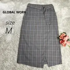 【GLOBAL WORK】グレンチェック　ラップロングスカート　サイズM