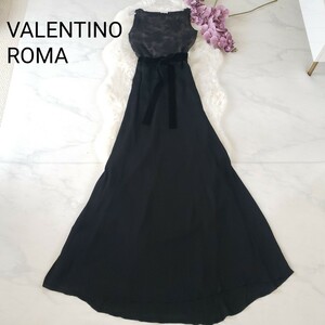 美品 VALENTINO ROMA レースドッキング ロングドレス ブラック