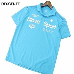 DESCENTE デサント Move Sport★ プリント サンスクリーン 半袖 ポロシャツ Sz.O　メンズ 水色 トレーニング 大きいサイズ　A4T04717_4#A