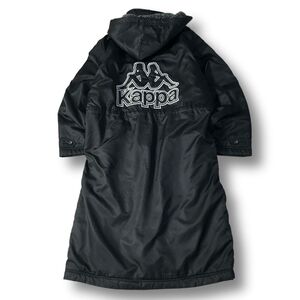 《良品◎》Kappa カッパ★フード着脱*バックデザイン*ビッグロゴ*内側ボア*フーデットベンチコート*ブラック*サイズM(MW4488)◆S80