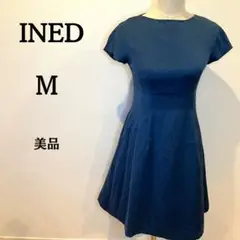 【美品】INED イネド  ワンピース ひざ丈  半袖 レディース ブルー M