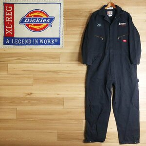 N12J/R7.22-1　アメリカ古着　Dickies　ディッキーズ　つなぎ　ツナギ　オールインワン　ワークウェア　企業ワッペン　XL　ネイビー