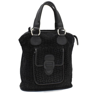 1円 ◆美品 CELINE セリーヌ ハンドバッグ Cマカダム スエード レザー ブラック ヴィンテージ◆E.Boe.pD-16