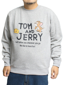 【新品】 5L グレー TOM AND JERRY トムとジェリー スウェット メンズ 大きいサイズ 裏起毛 プリント キャラクター クルーネック トレー